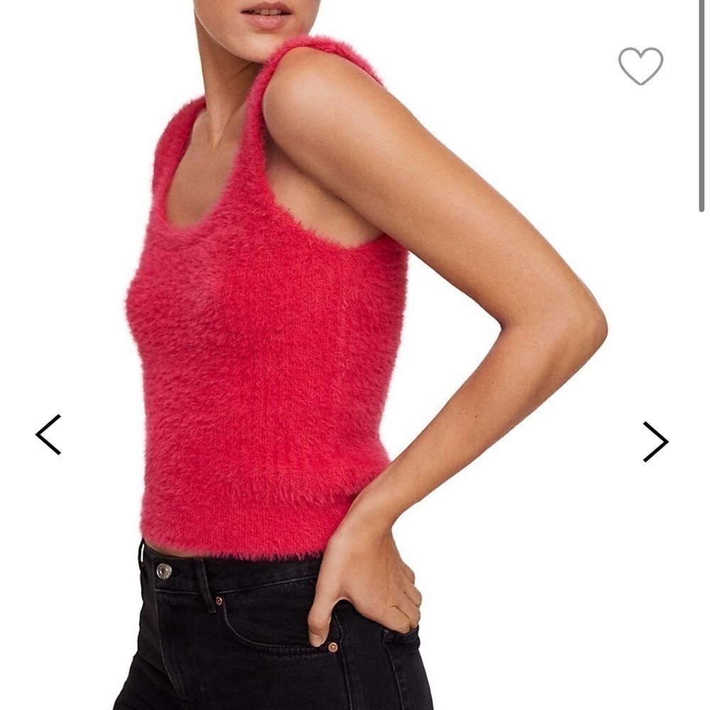 MANGO fluffy cropped pink knit tank top
